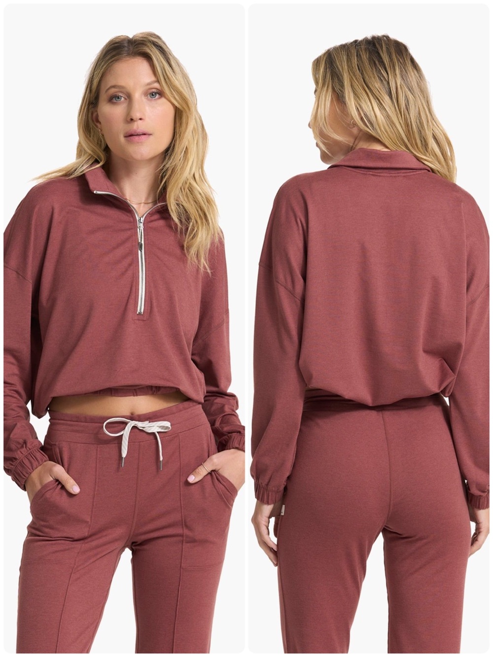 Vuori Halo Relaxed Half Zip Rosewood Heather Red Size XS